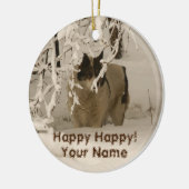 Hond in de winter keramisch ornament (Links)