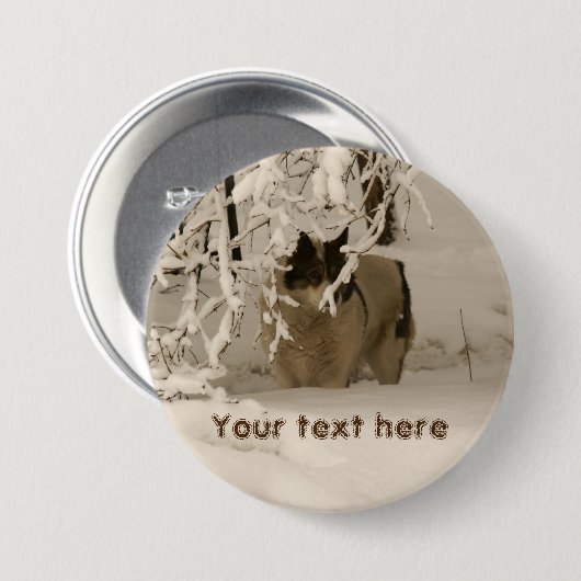 Hond in de winter ronde button 7,6 cm (Voorkant /achterkant)