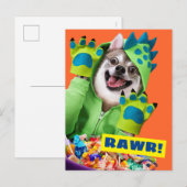 Hond in dinosaurpak uitnodiging briefkaart (Voorkant / Achterkant)