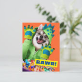 Hond in dinosaurpak uitnodiging briefkaart (Staand voorkant)