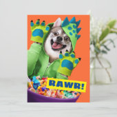 Hond in dinosaurus kostuum kaart (Staand voorkant)