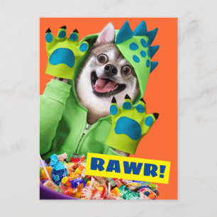 Hond in dinosaurus kostuum uitnodiging briefkaart