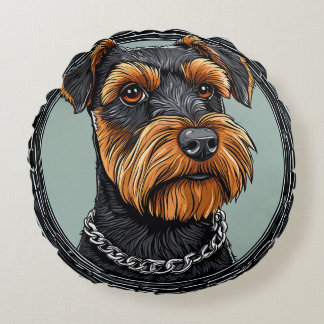 Hond in een artistiek ontwerp rond kussen
