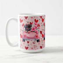 Hond in een auto met hart