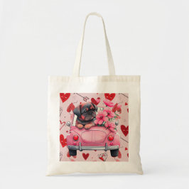 Hond in een auto met hart tote bag