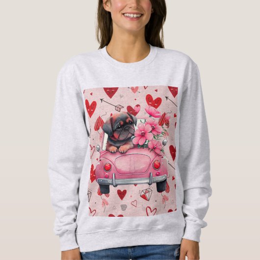 Hond in een auto met hart trui (Voorkant)