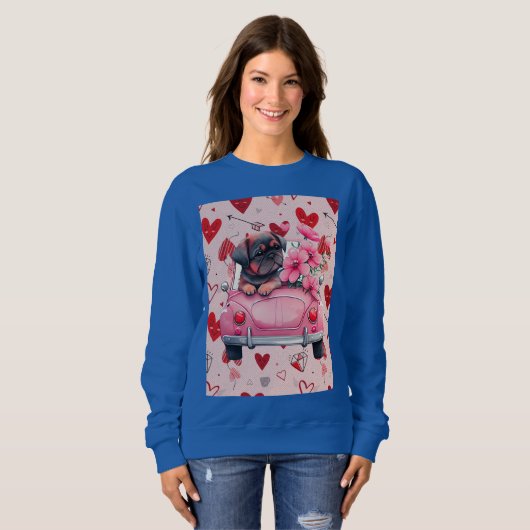 Hond in een auto met hart trui (Voorkant volledig)