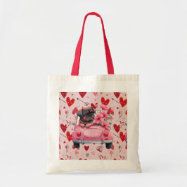 Hond in een auto met hartjes tote bag