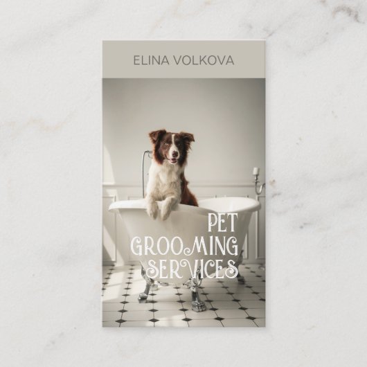 Hond in een bad Huisdieren Grooming Services Grijs Visitekaartje (Voorkant)
