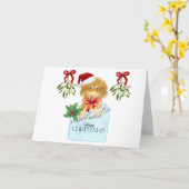 Hond in een blauw doosje Kerst Kaart (Gele Bloem)