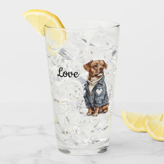 Hond in een blauw jeans glas (Voorkant ijs)