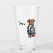 Hond in een blauw jeans glas (Voorkant)
