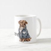 Hond in een blauw jeans koffiemok (Voorkant rechts)