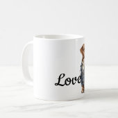 Hond in een blauw jeans koffiemok (Voorkant links)