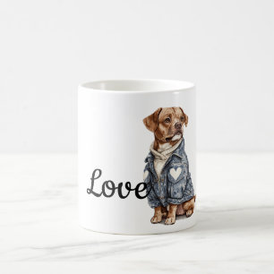 Hond in een blauw jeans koffiemok