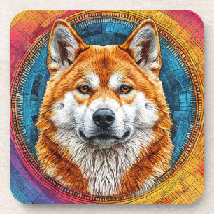 Hond in een cirkelvormig artistiek patroon bier onderzetter