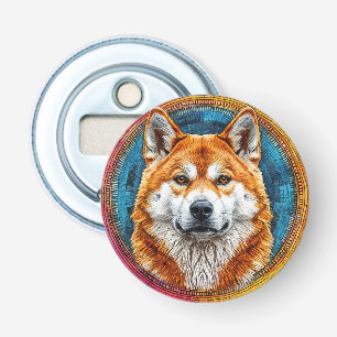 Hond in een cirkelvormig artistiek patroon button flesopener