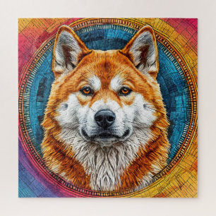Hond in een cirkelvormig artistiek patroon legpuzzel