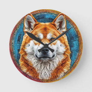 Hond in een cirkelvormig artistiek patroon ronde klok