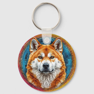 Hond in een cirkelvormig artistiek patroon sleutelhanger