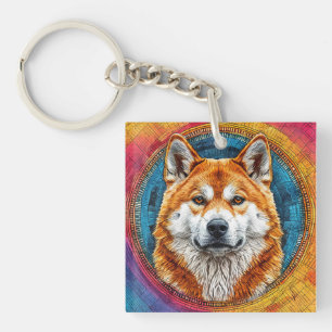 Hond in een cirkelvormig artistiek patroon sleutelhanger