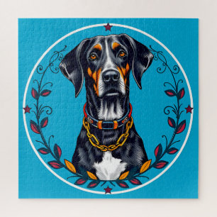 Hond in een cirkelvormig bloemmotief legpuzzel