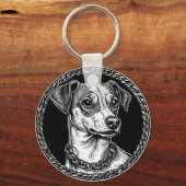 Hond in een cirkelvormig decoratief frame sleutelhanger (Voorkant)