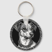 Hond in een cirkelvormig decoratief frame sleutelhanger (Achterkant)