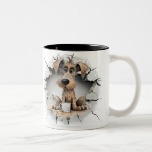 hond in een gebarsten muur tweekleurige koffiemok