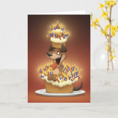 Hond in een Kaart Taart (Blanco Binnenkant) (Gele Bloem)