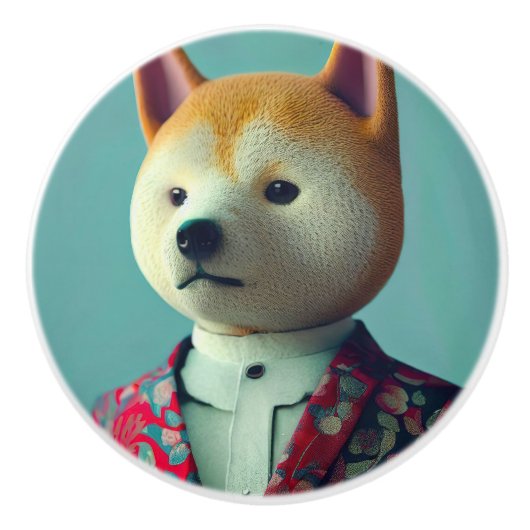 Hond in een pak keramische knop (Voorkant)