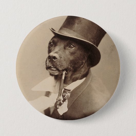 Hond in een pet ronde button 7,6 cm (Voorkant)
