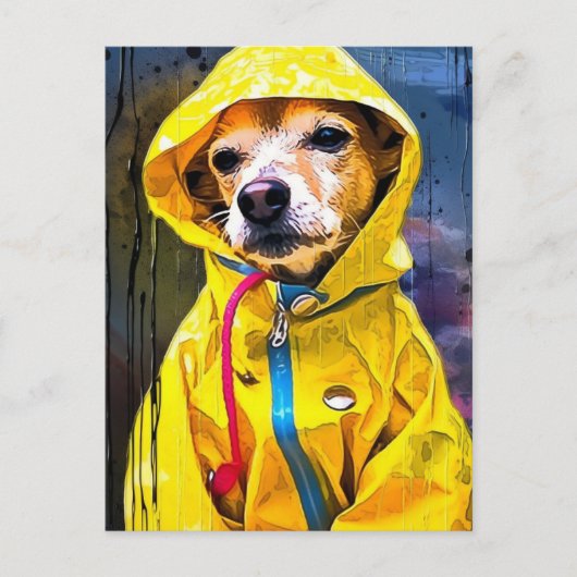 Hond in een schattige gele regenjas briefkaart (Voorkant)