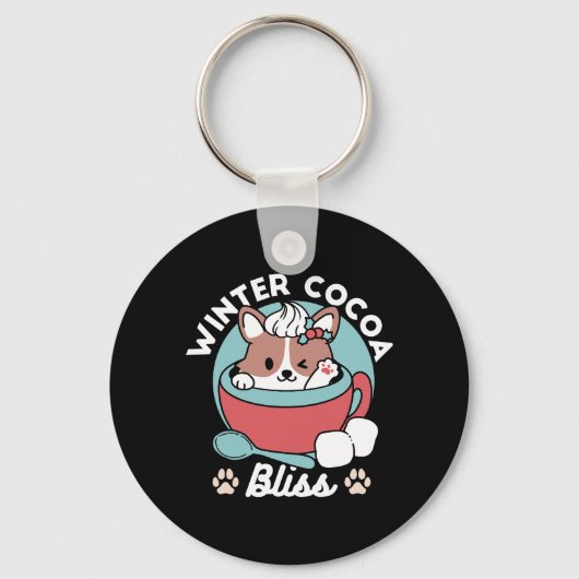 Hond in feestelijke Mok voor Holiday Vibes - Winte Sleutelhanger (Voorkant)