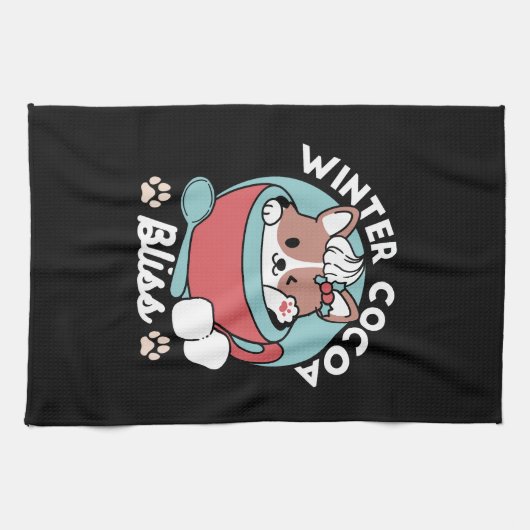 Hond in feestelijke Mok voor Holiday Vibes - Winte Theedoek (Horizontaal)