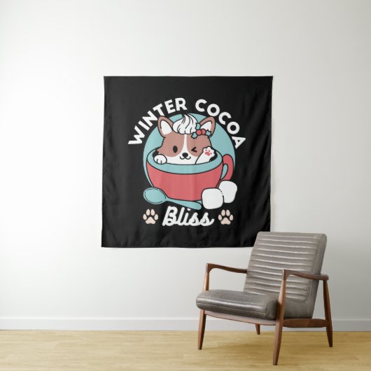 Hond in feestelijke Mok voor Holiday Vibes - Winte Wandkleed (In situ)