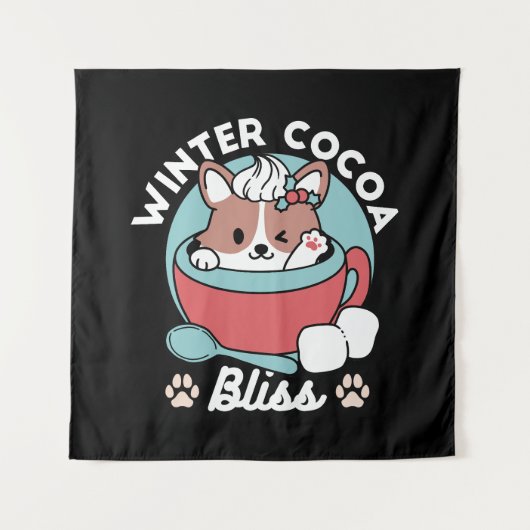 Hond in feestelijke Mok voor Holiday Vibes - Winte Wandkleed (Voorkant)