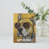 Hond in gele bril Mixed Media Verjaardag Collage Briefkaart (Staand voorkant)