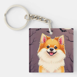 Hond in Halloween scène Grappige hond Halloween ca Sleutelhanger