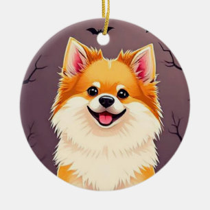 Hond in Halloween scène met pompoenen Keramisch Ornament