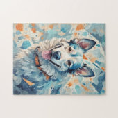 Hond in het blauw legpuzzel (Horizontaal)
