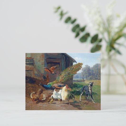 Hond in het kippenhok briefkaart (Staand voorkant)