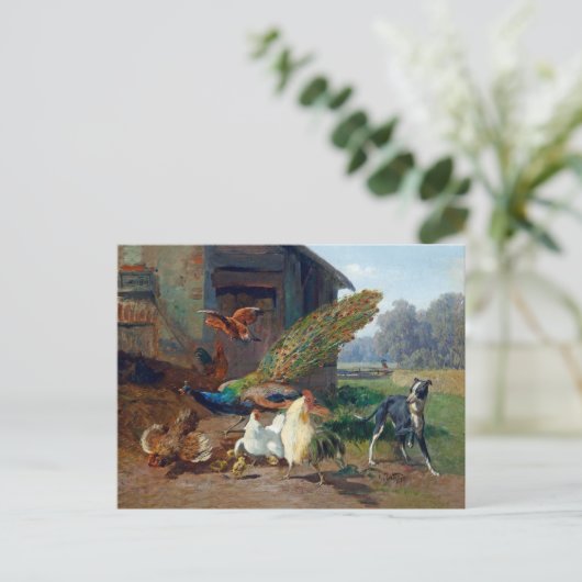 Hond in het kippenhok briefkaart (Staand voorkant)