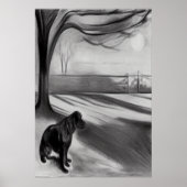 Hond in het park zwart-wit AI Art Poster (Voorkant)