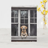 Hond in het raam voor Miss You Kaart (Gele Bloem)