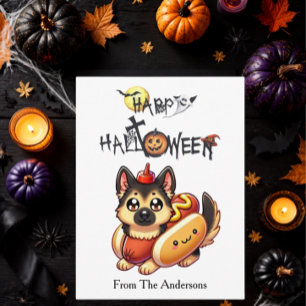 Hond in Hotdog Kostuum Kinderen Grappige Halloween Briefkaart