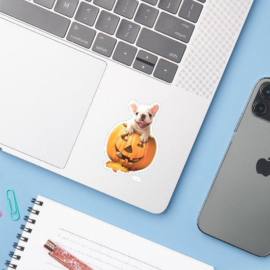 Hond in Jack-o-Lantern Sticker (Laptop met iPhone)