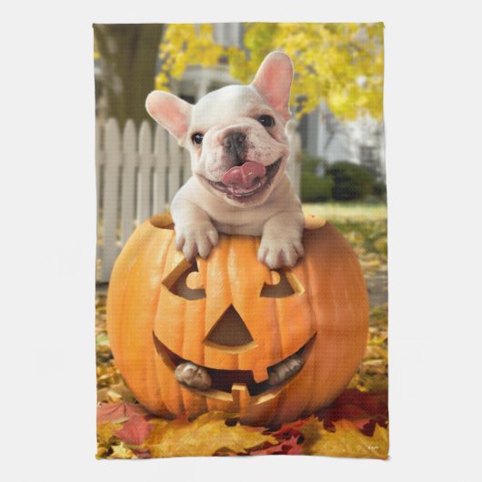 Hond in Jack-o-Lantern Theedoek (Verticaal)