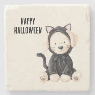 Hond in kattenkostuum Halloween Stenen Onderzetter