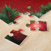 Hond in kerstmuts omringd door festieve Kerstmis Legpuzzel (Zijkant)